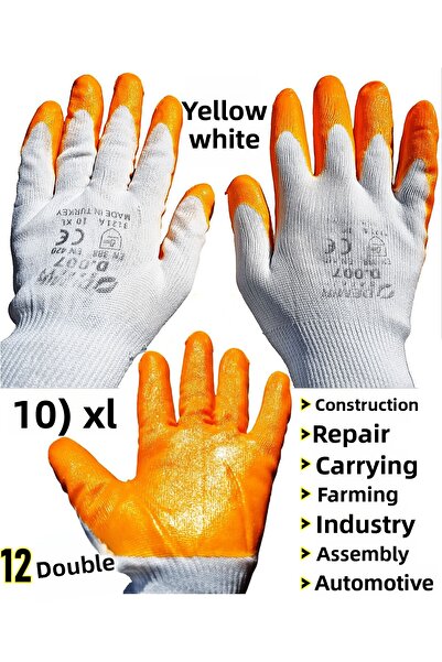 Demir سلامة 12 زوجًا من قفازات النيتريل الصفراء - قفاز العمل 10Xl - قفاز صناع...