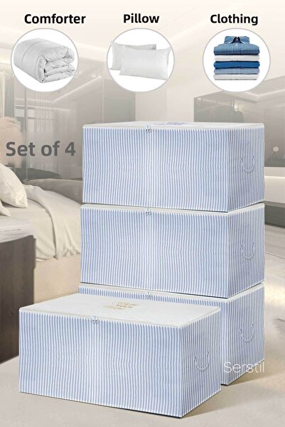 Serstil 4 Τεμάχια - Μεσαίου μεγέθους Μπλε ριγέ τσάντα 63 X 40 X 34 cm