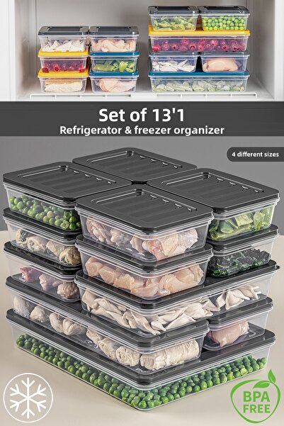 Meleni Home Organizator pentru frigider din 13 piese - Container de depozitare potrivit pentru cuptorul cu microunde și difuzor