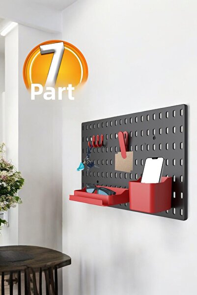 Badem10 Plastic Perforated 7-Piece Organizer Black Red Multi-Purpose Keychain Clipboard Organizer 40X28Cm