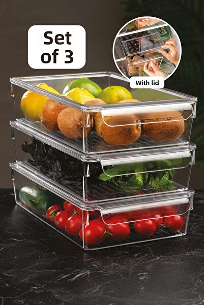 Meleni Home Set de 3 organizatoare pentru frigider acoperite în interiorul frigiderului 7 x 32,5 x 20 cm