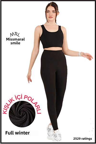 missmaral Γυναικείο Μαύρο Fleece ψηλόμεσο κολάν - Fleece Winter 1024