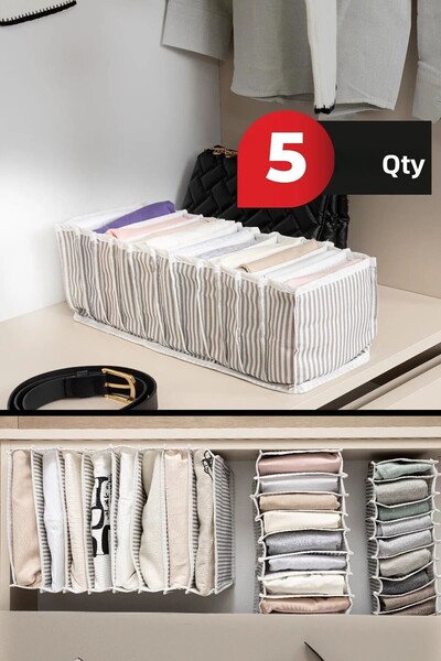 Helen's Home 5 قطع منظم أكورديون 11 حجرة M 40x16x12 - قماش - درج