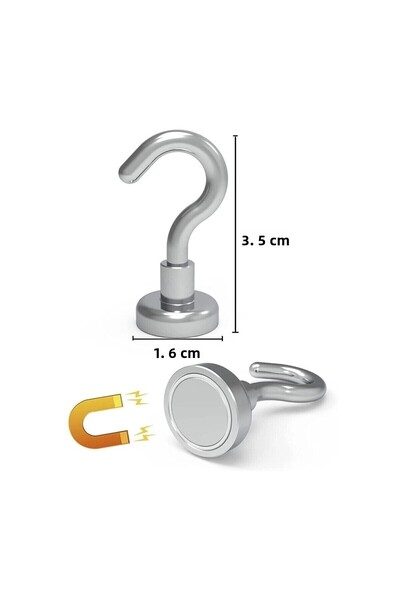 Hdg 5 Pieces Multi-Purpose Strong Neodymium Magnet Magnetic Hook Hanger - 16 mm diameter