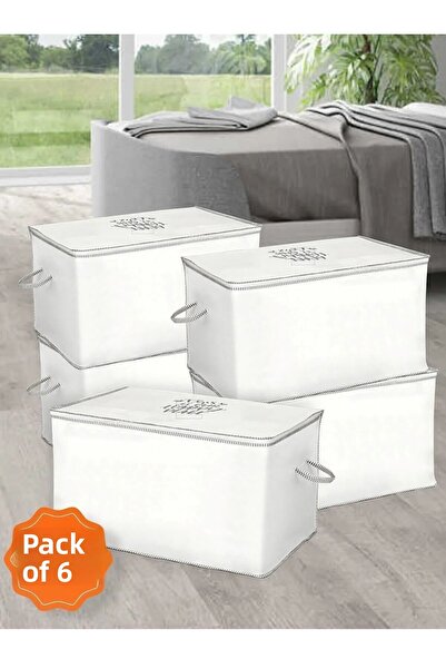 Helen's Home 6 Pieces Crate Type Pillow Quilt Storage Bag 75 X 45 X 45 cm