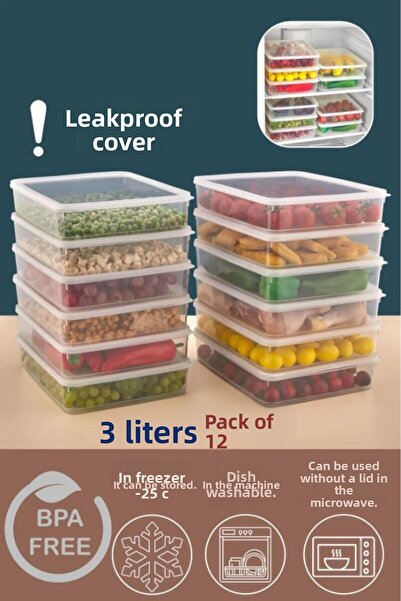 Carat Home طقم حاويات تخزين طازجة مقاومة للتسرب 12 قطعة 3 لتر - شفاف - منظم ل...