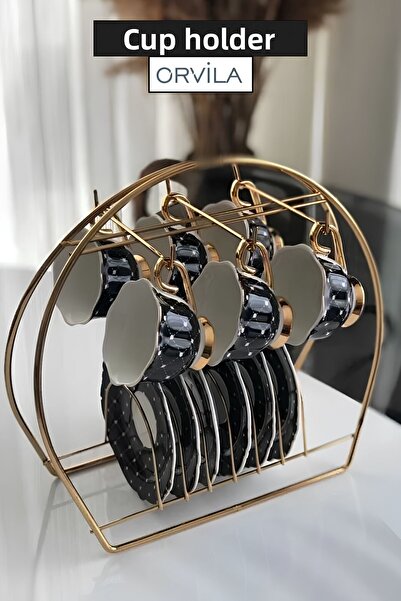 Orvila حامل أكواب وكوب - حامل أكواب ذهبي مزخرف مكون من 6 أكواب