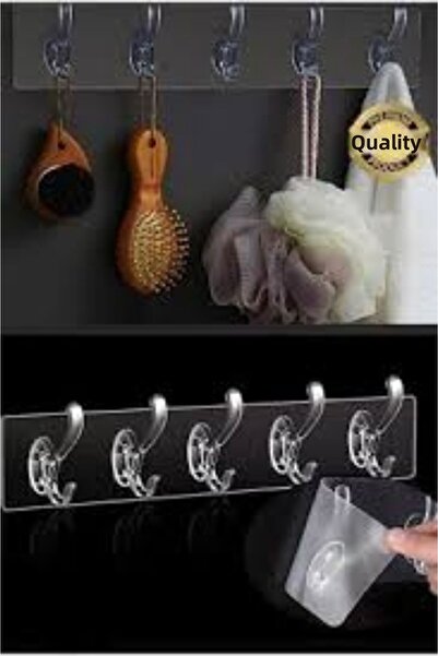 Single 5-Piece Adhesive Transparent Wall Hanger Bathroom Kitchen Organizer Hanger Practical Hook Hanger