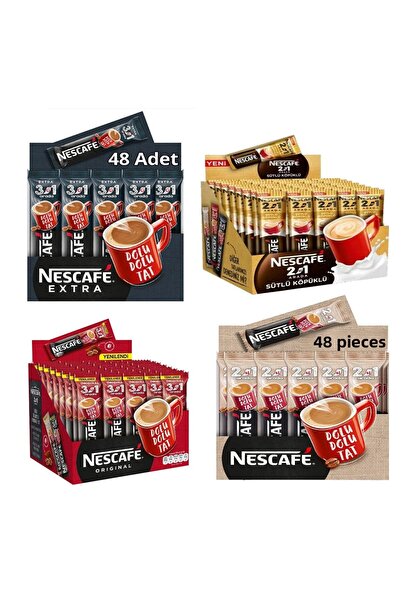 Nescafe إكسترا - رغوة الحليب، ثلاثة في واحد، اثنين في واحد مجموعة 48 قطعة 196...