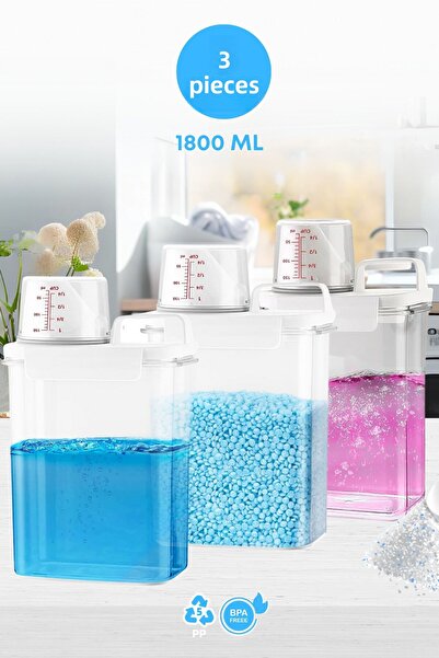 grimorlife 3 Pieces Leak Proof Storage Liquid Powder Detergent Storage Box - Scale Detergent Box 1800 ml