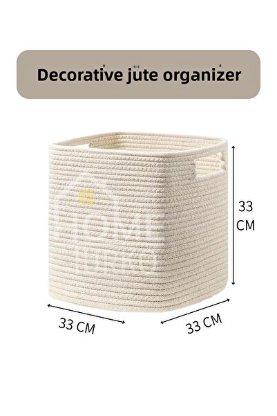 HomeTurko Jute 3-Piece Cute Straw Square Storage Set - for Home, Office, Room and Hotel