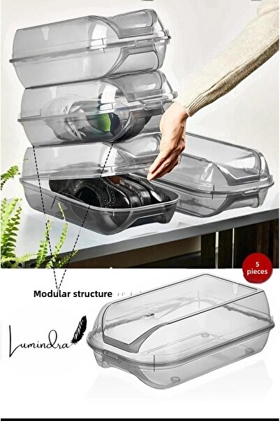 Lumindra 5 صناديق تخزين للجنسين قابلة للتنفس - وحدة تخزين الأحذية مع غطاء قفل