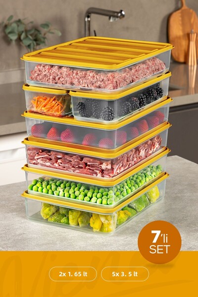 Vienev Set de 7 recipiente portocalii pentru frigider, congelator și depozitare - 5x3,5LT 2x1,65LT