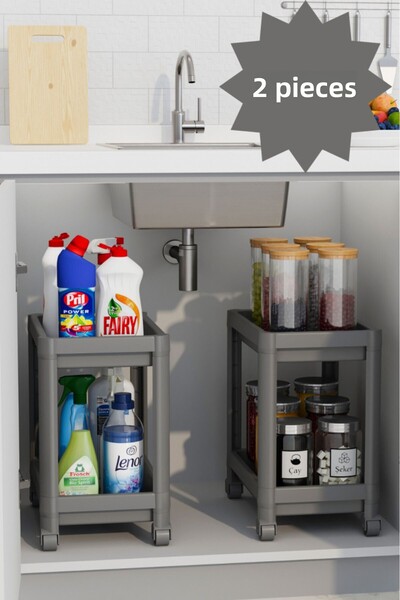 Heredot Mithra Life 2 bucăți 2 niveluri cu roți sub blat, gri, baie, raft de ...