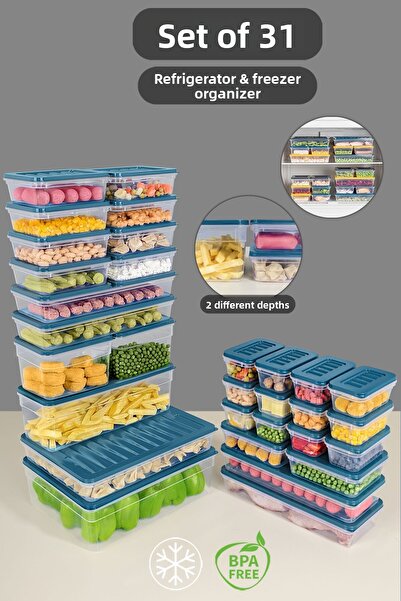 Meleni Home Set de 31 de organizatoare pentru frigider Container de depozitar...