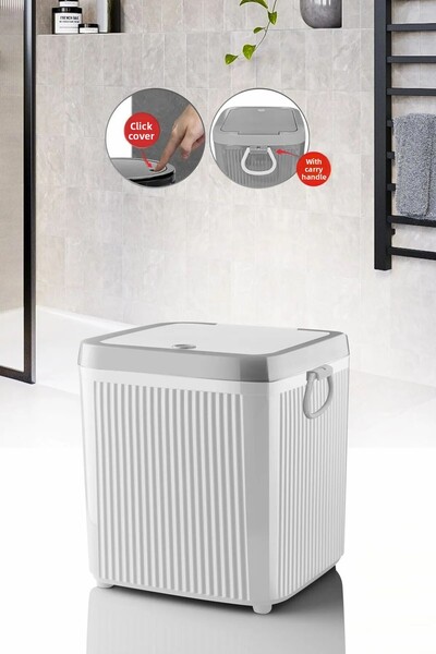 Kavi Entegre Plastik Coș de gunoi Midi pătrat alb, pe blat, capac cu clic, 5L