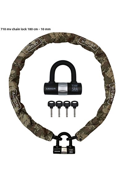 Armor قفل سلسلة دراجة نارية (180 سم - 10 مم) سلسلة فولاذية مزورة على شكل حرف U