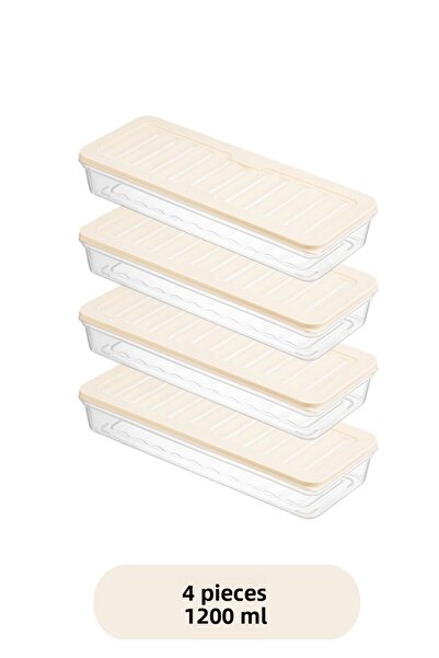 Flash Bazaar منظم ثلاجة مكون من 4 قطع - حاوية تخزين مع غطاء كريمي للميكروويف والطحن 4 × 1170 مل