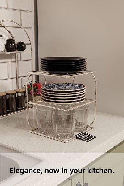 mba decor metal bending art رف معدني فضي مكون من طابقين - منظم رف للمطبخ على ...