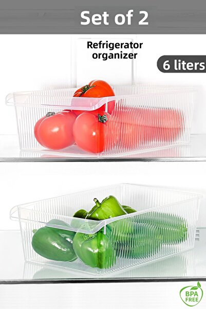 Meleni Home 2 buc Organizator pentru frigider în interiorul dulapului - Recipient pentru depozitarea fructelor și legumelor Coș organizator pentru frigider 6 litri