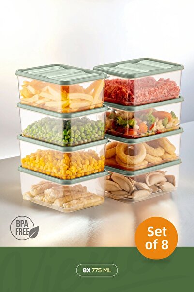 Vienev Organizator de frigider cu 8 bucăți de culoare mentă - Recipient de depozitare pentru congelator potrivit pentru cuptorul cu microunde