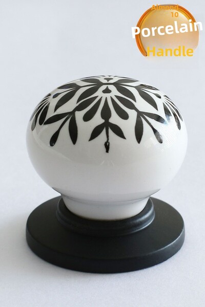 Badem10 Mâner de ușă pentru dulap de bucătărie cu buton negru din porțelan real