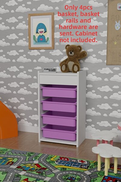 FurnatureDesign 4 Pcs Toy Cabinet Basket - Rails & Screws