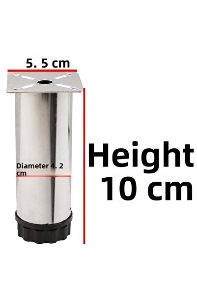 Badem10 Furniture Sofa Base Armchair - Cabinet Adjustable, Metal Supported Riser Leg 10 Cm Chrome (4 PCS)