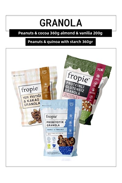 FROPİE Almond & Vanilla - Peanut & Cocoa - Gluten-Free Peanut & Quinoa Puffed Granola Set of 3