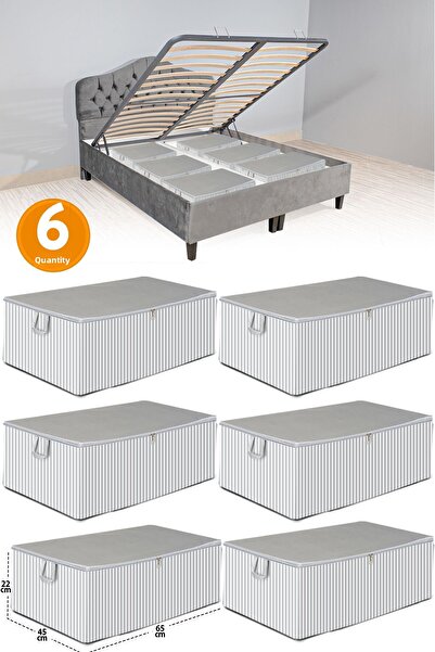 Serstil 6 قطع - قاعدة سرير مخططة كبيرة الحجم وحقيبة تخزين من نوع سرير الأريكة مقاس 65 × 45 × 22 سم