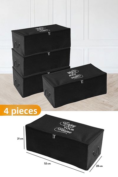 Serstil 4 Pieces - Small Size Black Saddlebag with Print Detail 52 X 28 X 21 Cm
