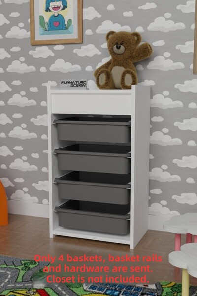 FurnatureDesign 4 Pcs Toy Cabinet Basket - Rails & Screws