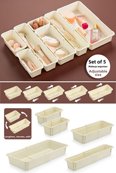 Meleni Home 5 قطع من منظم المكياج القابل للتمديد - منظم إكسسوارات المجوهرات ا...