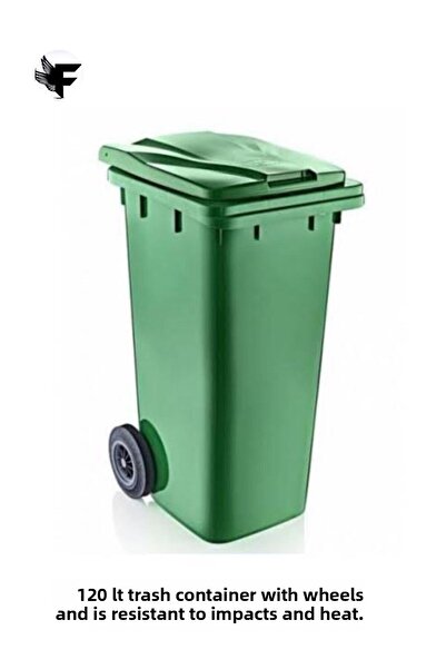 FİGANLAR حاوية قمامة محمولة ذات عجلات خضراء عالية الجودة سعة 120 لترًا - دلو أمامي للباب