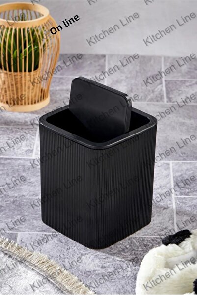 Kitchen Line Line Model, Square Rotating Plastic Cover Bathroom Kitchen Countertop Trash Can 4Lt Black