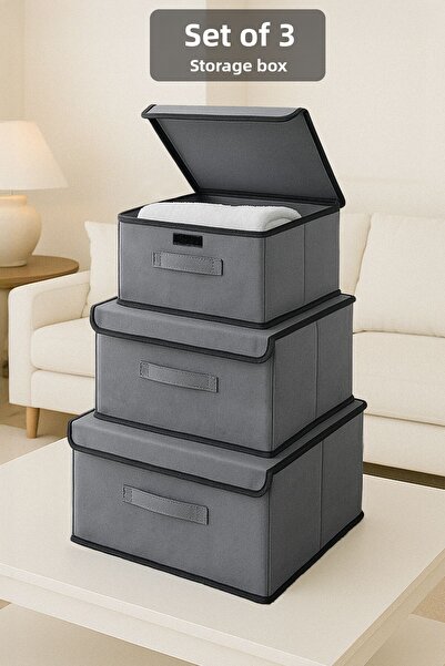 Meleni Home 3-Door Storage Box Set - Multipurpose Gray Closet Organizer