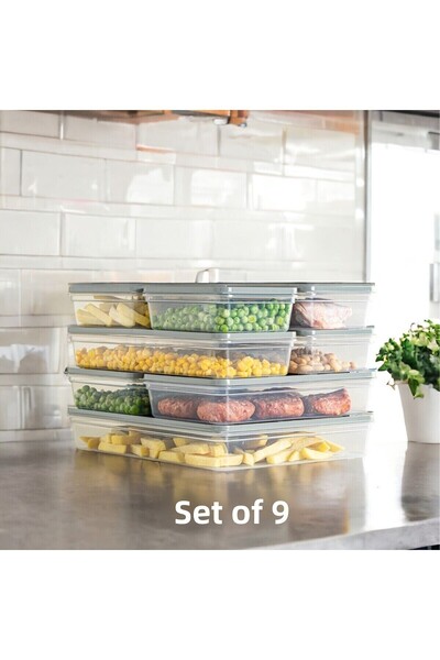 Nesto Home منظم ثلاجة مكون من 9 قطع - حاوية تخزين فريش بوكس وفريزر وميكروويف،...