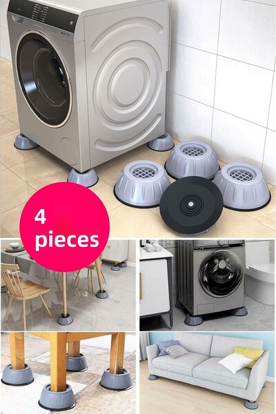 Anadolu Saray Çarşısı Practical 4 Pieces White Goods Stand Washing Machine Dishwasher Refrigerator Riser Anti-Vibration