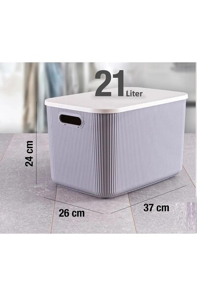 Bayev 4 قطع 21 لتر صندوق تخزين رمادي متعدد الأغراض - منظم - سلة غسيل مغطاة