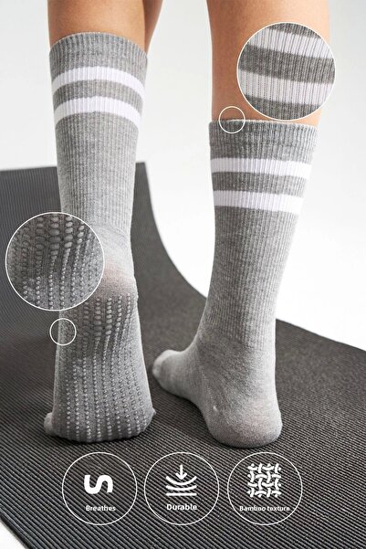 bamboo star Bamboo Women's Gray Non-Slip Sole Silicone Print Yoga Fitness Pil...