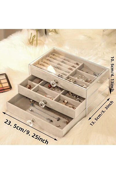 GUNESIHOME Modern 3 Drawer Large Size Jewellery Bijouterie Accessory Jewelry Box Organizer (Grey)