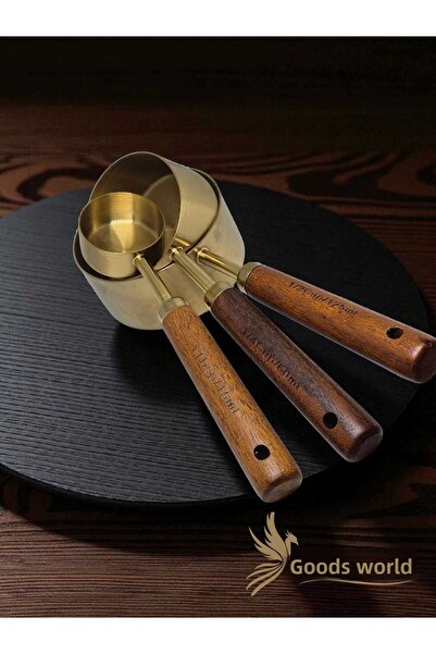 Eşya Dünyası Pinterest Stainless Steel Measuring Spoons Set with Wooden Handle 3 Pcs