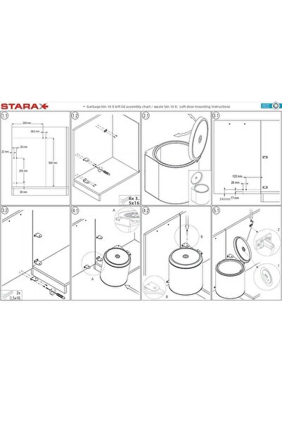 STARAX Copy - Stainless Chrome Steel 10 Liter In-Cabinet Trash Can S 2251 Ss