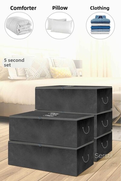 Serstil 5 Pieces - Large Size Black Storage Bag Under Plinth 62 x 46 x 22 cm