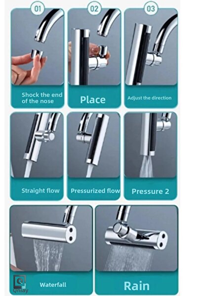 QNİAY New Saving 4 Modes Waterfall Adjustable Faucet Head Kitchen Sink Mixer Sink Faucet