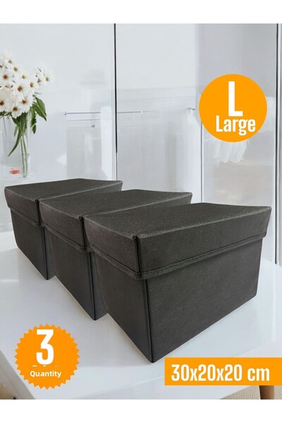 Balkan Room 3 db Fekete fedéllel ellátott szekrényrendező doboz Többcélú tárolódoboz nagy 30x20x20 cm