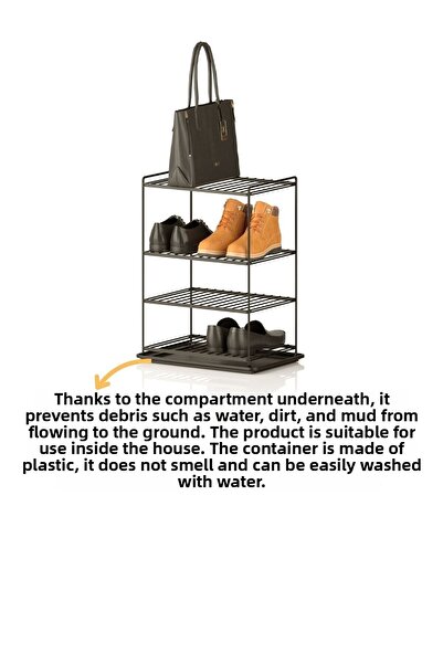 Teknotel 4 Tier Metal Shelf Organizer Shoe Rack Towel Holder Black Eg208