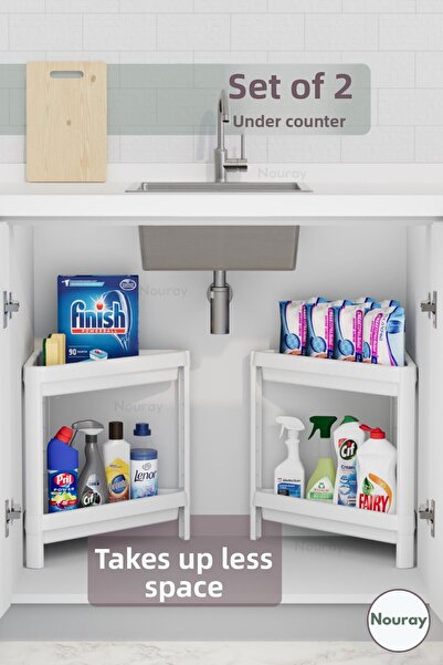 nouray Suport pentru detergent cu 2 niveluri, cu triunghi, care ocupă puțin spațiu, pentru bucătărie, raft pentru baie, blat, sub chiuvetă (SET DE 2)