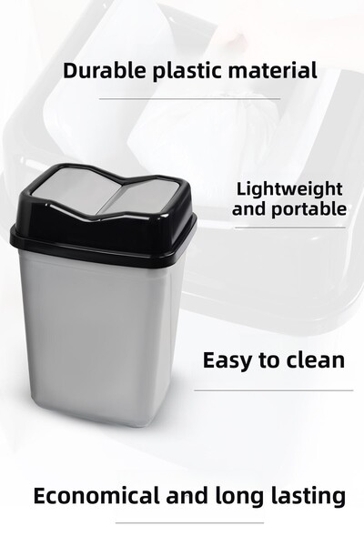 Meleni Home 10 Liter Double Lid Plastic Trash Can - Home Office Bathroom Kitchen Trash Can Gray