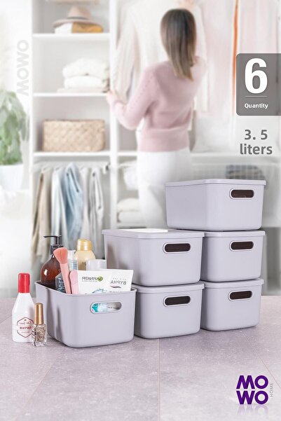 Mowo Home 6-Piece Grey Retro Box - 3.5 Lt Capacity, Multi-Purpose Organizer Storage Box and Organizer
